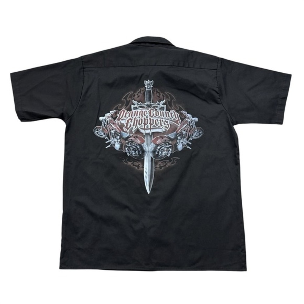 Y2K Orange County Choppers Sword‎ Biker Mechanic Button Shirt